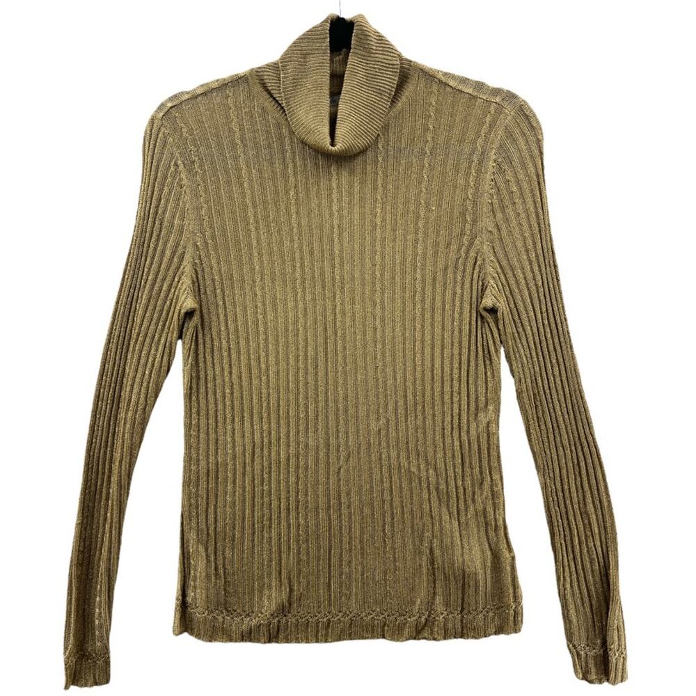 Peter Nygard Womens Pullover Sweater Gold Metallic Long Sleeves Turtleneck M
